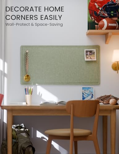 Fluxynara Bulletin Board, 35\" x 17.5\" Cork Board Alternative with 12 Safe Removable Adhesive Tabs, Foldable Felt Pin Board for Home Office, Classroom, Bedroom,Entryway for Walls— Sage - Thumbnail 4