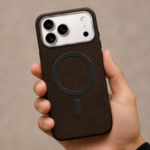 Image of Premium Vegan Soft Leather Magnetic Case for iPhone 17 Pro (6.3 Inch), Dark Brown Slim Shockproof Anti Fingerprint Matte Finish, Scratch Resistant Surface, Raised Camera Protection, Anti Slip Grip