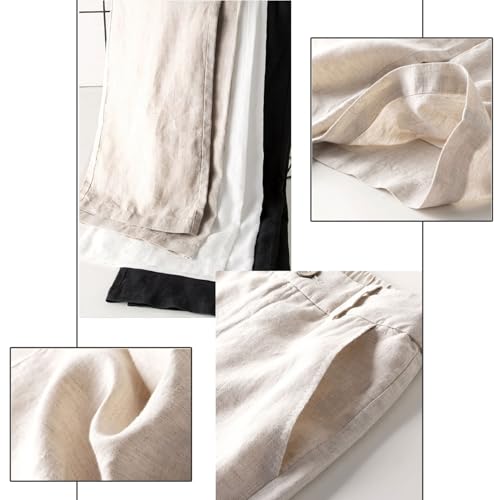 Womens Cotton Linen High Waisted Wide Leg Pants Comfy Flowy Beach Pant Loose Drape Button Down Straight Long Trousers Pants3