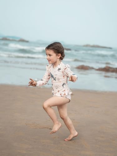 Image of Girls One Piece Swimsuits Zipper Rash Guard Long Sleeve Bathing Suit with Ruffle Hem UPF50+