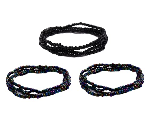 tenghong2021 3 Piece Waist Beads Chains Set Colorful Summer African Belly Chain Elastic Waist Beads for Weight Loss Body Chains Bikini Beads Jewelry for Women, 80, Plastic, No Gemstone