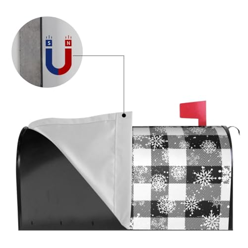 Image of Black and White Buffalo Check Snowflake Snowy Plaid Mailbox Covers Magnetic Mailbox Wraps Post Letter Box Cover Standard Oversize 21 inchX18 inch /25.5 inch X 21 inch Mailwrap Garden Home Decor