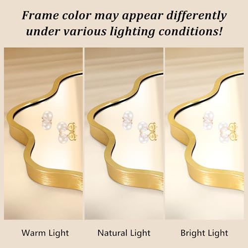Image of Oval Wavy Wall Mirror -Irregular Wall Mirror with Gold Asymmetrical Aluminum Alloy Frame,22 inchx30 inch Decorative Wall Mirrors for Bathroom, Bedroom, Living Room, Dining Room,Entryway