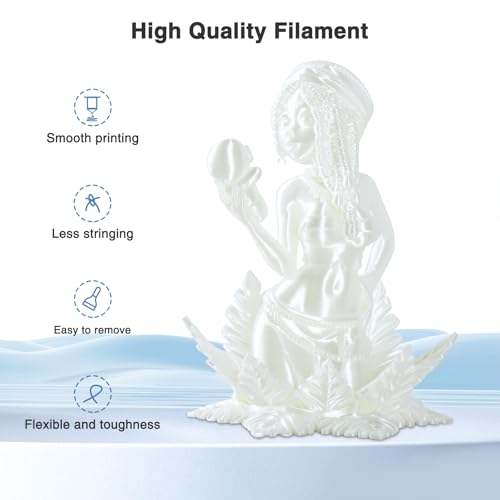 Image of Silk White PLA Filament 1.75mm 1kg(2.2lbs), High Speed Pearl 3D Printer Filament PLA for Fast Printing, Low Warp & Clog-Free, Dimensional Accuracy + /- 0.03mm Fits for FDM 3D Printers