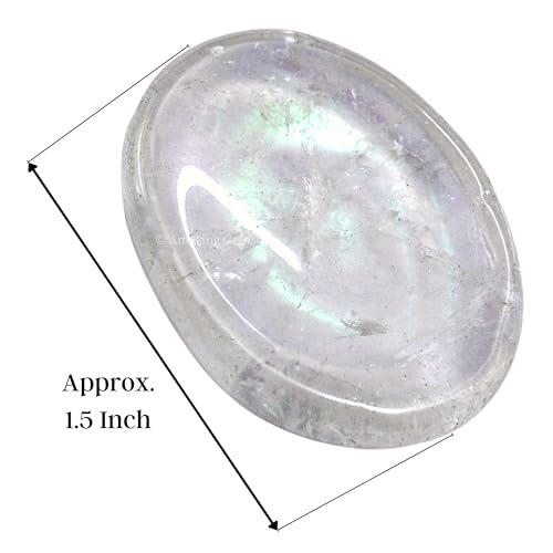 Image of Amazing Gemstone Angel Aura Quartz Worry Stone Crystals and Healing Stones - Worry Stones for Stress Relief Gifts - Piedra Crystal Fidget for Meditation - Unique Stocking Stuffers Gifts for Women