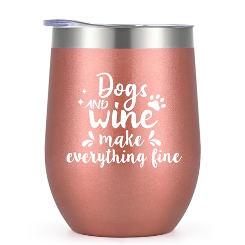 LiqCool Dog Mom Wine Tumbler 12 Oz Rose Gold