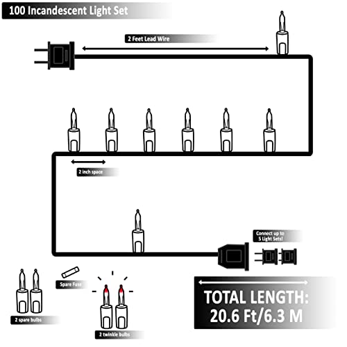 100 Blue Christmas Lights, White Wire 20.6 Ft Incandescent Traditional Holiday String Light Set For Indoor Outdoor Use Christmas Tree, Home Décor, Valentine Wedding Lighting Decoration, Ul Certified #TOP4