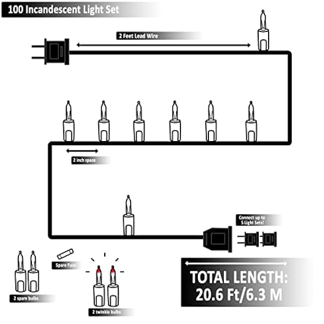 Holiday Essence - 100 Green Christmas Light Set String Lights with Green Wire Professional Grade Indoor and Outdoor Use Decorate Christmas Trees Bushes Fences Garden Party Patio Decor