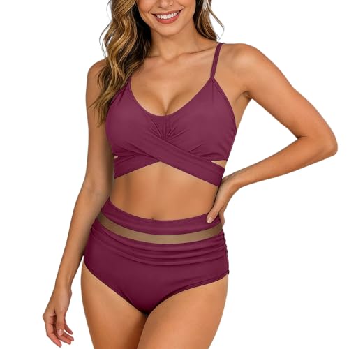 2026 Traje de baño de Dos Piezas Tipo Tankini con Control de estrías, Tirantes Ajustables y Braguita de Talle Alto. (L)