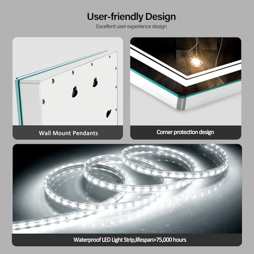 Butylux LED Bathroom Mirror 28x20 Inch with Anti-Fog & Dimmable Smart Vanity Mirror for Makeup, Adjustable Color Temp (3000K-6000K), Memory Function — view 6