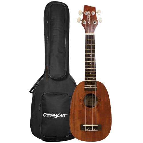 Sawtooth - Ukelele eléctrico soprano de caoba y piña con bolsa de concierto y preamplificador KUL-101,...