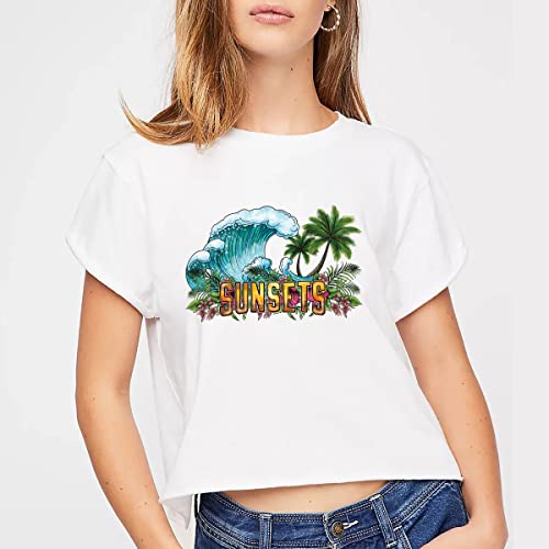 Iron On Decals Large Hawaii Iron On Transfers Stickers Transfer Design Letter Patches For T-Shirts For Women Summer Holiday Hawaii Coconut Tree Iron On Stickers For Clothing Adhesive For Fabric 3Pcs #TOP30