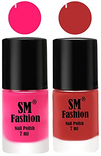 Image of Long Lasting Nail Polish | Nail Paint Combo 7 ml Each) - Set of 2 Deep Pink-Coral Pink