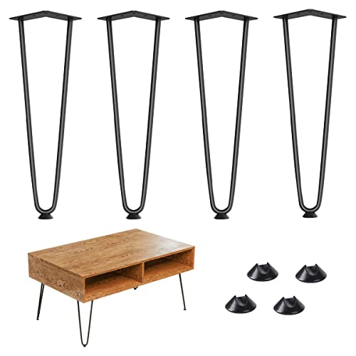 Genius Iron Hairpin Table Legs 12 inch 3/8 Solid Metal Steel Firm Welding Home DIY for Coffee Table Side Table with Rubber Floor Protectors Black 4 PCS