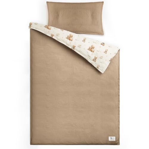 lulumoon Pościel dziecięca 100 x 135: poszwa na kołdrę 100 x 135 + poszewka na poduszkę 40 x 60 cm z muślinu Oeko-Tex Standard – lekka i wygodna pościel