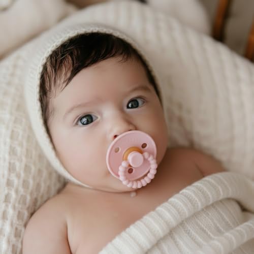 Image of Luladream Pacifier - Natural Rubber Nipple - Soft Teething Handle - for Infants Baby's and Toddlers, 0-18 Months (Blush Pink + Rose Petal)