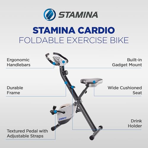 Image of Stamina Upright Exercise Bike 1308 - Fitness Bike with Smart Workout App - Exercise Bike for Home Workout - Up to 300 lbs Weight Capacity | Foldable Stationary Bike for Home Workout; Up to 250 lbs Weight Capacity