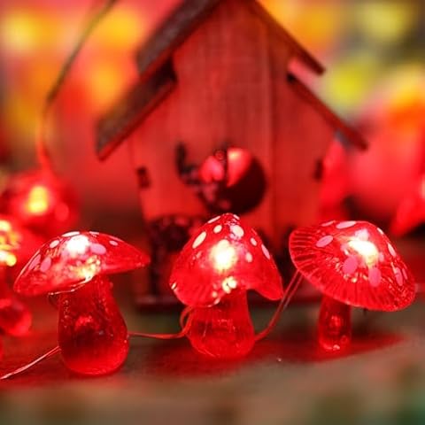 Fairy Mushroom String Lights - Unique Decorative Lights with 20 LEDs 8ft Water-Resistant Battery-Operated String Lights - Cute 3D Mushroom Gifts for Holiday Decoration Outdoor Garden Wreath Xmas Deco Cover
