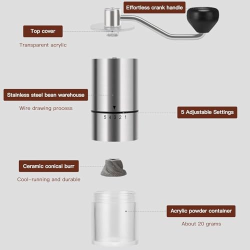 Image of 1Zpresso Manual Coffee Grinder with 5 Grind Adjustable Setting, Portable Ceramic Burr Coffee Beans Grinder for Drip, French Press & Espresso, Stainless Steel Spice & Herb Crusher-20g Capacity (CG-X41)