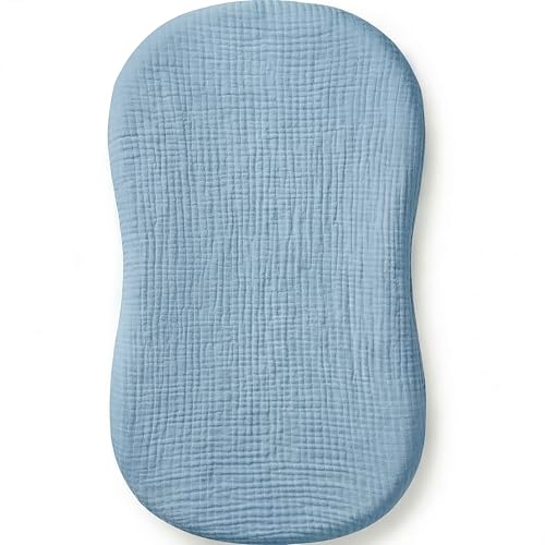 Image of Muslin Bassinet Sheet Compatible with Halo BassiNest Swivel Sleeper - 100% Cotton Hourglass & Peanut Shape Mattress Pad Cover (30 inchx18 inch), Breathable & Soft, Boho (1 Pack Blue)