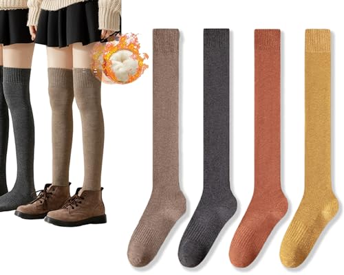 CHUNFO Thigh Over Knee High Women Stocking Autumn Calf Thermal Warm Long Fuzzy Winter Boot Cotton Girl Sock Knitted Leg Warmer 3/4 Pairs