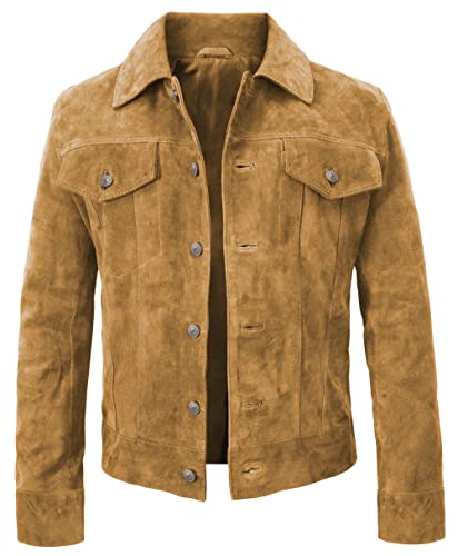 Suede Leather Trucker Jacket Men - Mens Western Style Cowboy Suede Leather Coat - Vintage Motorcycle Jacket