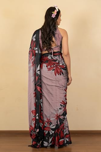 Image of MIRCHI FASHION Women Saree | Chiffon Rhinestone Embellished Floral Printed Office Sari with Blouse