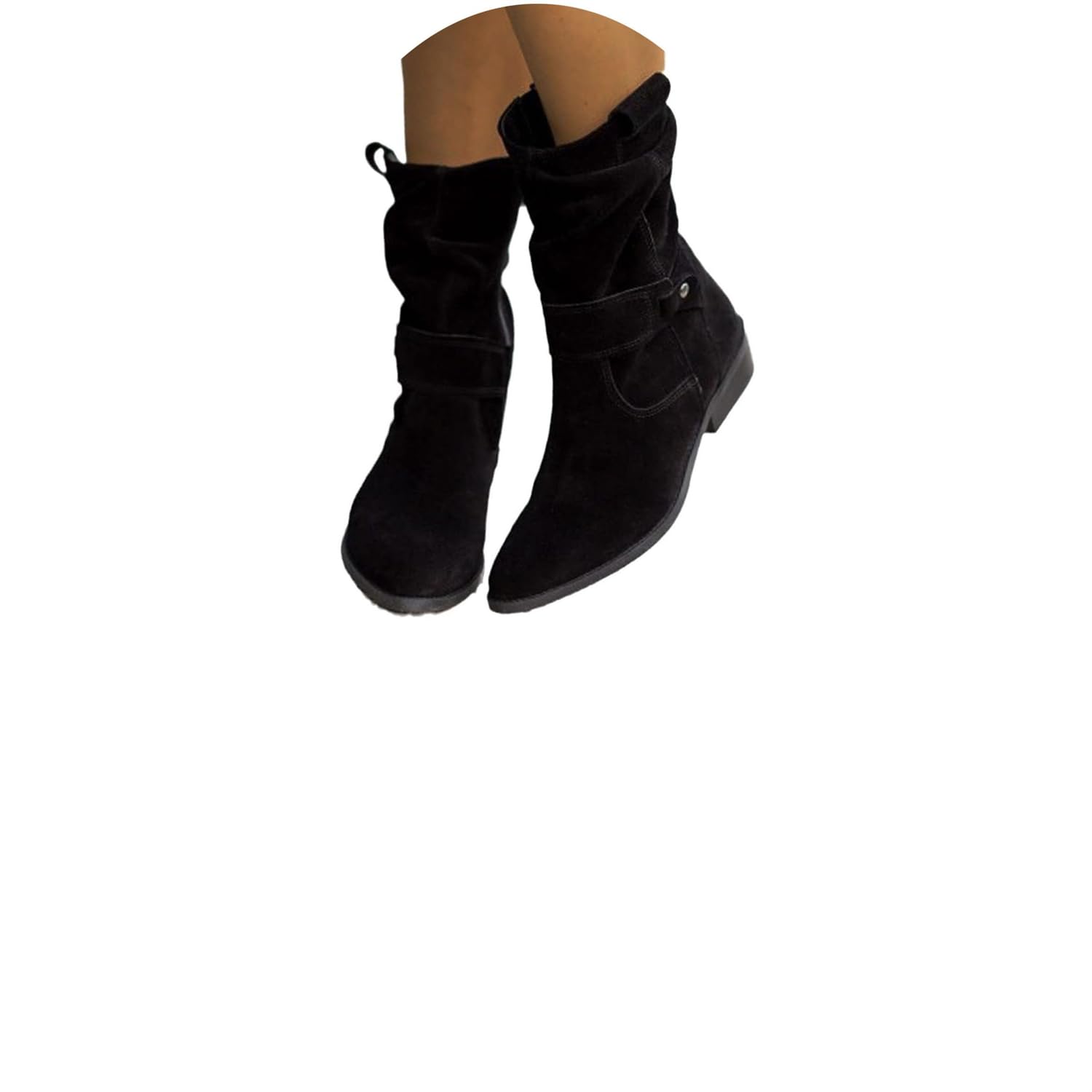 Stivaletti da Donna Stivaletti in Pelle Scamosciata con Zip Pieghe Stivali Invernali Stivaletti Bassi Stivaletti Retrò Eleganti con Zip Stivaletti Tinta Unita Scarpe