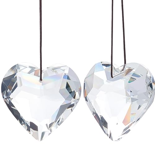 Beebeecraft 2Pcs Crystal Heart Prism Sun Catcher Dangle Hanging 45mm Glass Rainbow Suncatcher Pendant Ornaments for Wall Windows Room Garden Indoor Outdoor Decorations