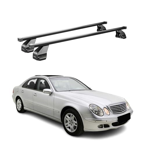 Barras de techo transversales Menabo – Compatible con Mercedes Clase E W211 2002 2009 – Galería de techo – Porta Bagajes portabicicletas de techo – Pieza de techo de acero 2X – Capacidad de carga 75