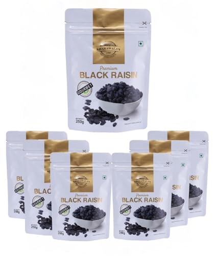 Image of KHARAWALA'S Afghani Black Raisins with Seeds - Pack of 7 (250gm Each) | Kali Kishmish | Munakka | Dry Fruits | Premium Abjosh | Healthy Nuts