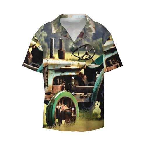 Chemise à manches courtes motif tracteur rétro avec poche poitrine