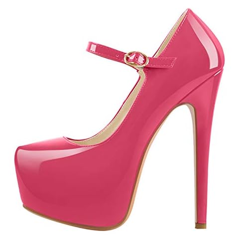 VERISSON Girls High Heels Round Toe Stiletto Platform Court Shoes Evening Mary Jane Peach Pink Size 13 Cover