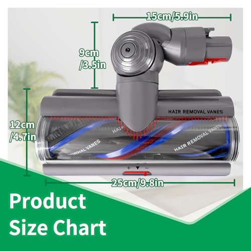 Image of High Torque Cleaner Head Replacement Compatible with Dyson V11 V10 V15 Cordless Vacuums, Anti-Tangle Motorized Floor Brush Attachment (Part 970100-05) with Adjustable Suction, 9.8 in
