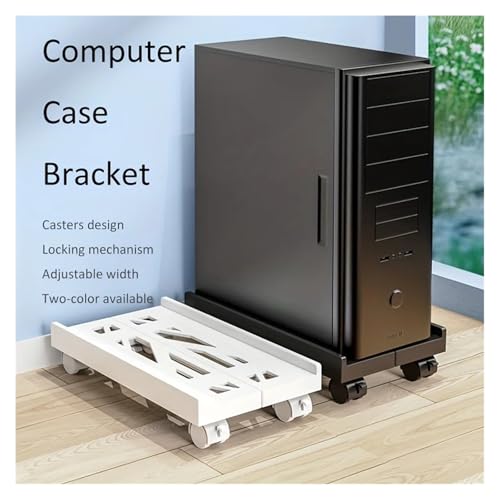Soporte móvil ajustable para CPU, soporte ventilado para torre de PC con 4 ruedas caster, compatible con la mayoría de computadoras, soporte bajo escritorio (blanco) miniatura 3