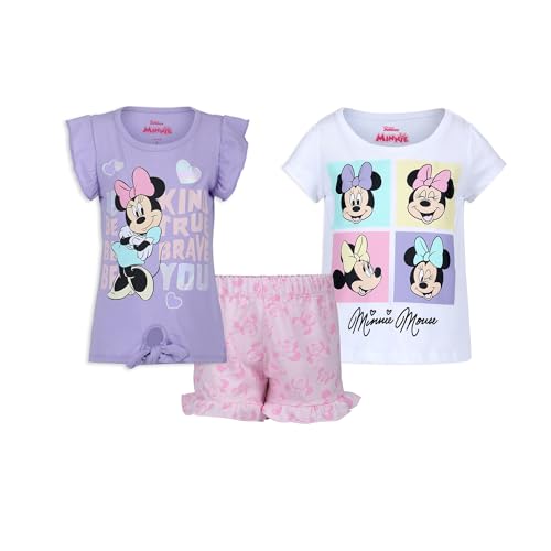 Image of Disney Minnie Mouse Girls Short Sleeve T-Shirt, Tank Top, and Shorts 3 Piece Set for Toddlers and Big Kids