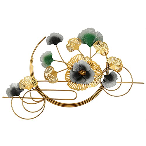 DWJJZ Handgemachte 3D Gingko Blätter Wanddeko Metall, Schmiedeeisen Wandobjekt Wanddekoration Wandschmuck Wandskulpturen für Wohnzimmer Schlafzimmer, 126 × 75 cm Cover