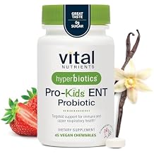 Hyperbiotics Vital Nutrients Pro Kids Probiotic ENT | Toddler Probiotics for Kids Ear, Nose and Throat | Targeted Immune and Digestive Health | Strawberry-Vanilla 45 Sugar-Free Chewable Tablets
