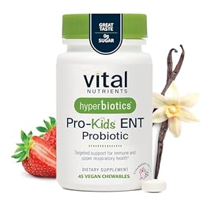 Hyperbiotics Vital Nutrients Pro Kids Probiotic ENT | Toddler Probiotics for Kids Ear, Nose and Throat | Targeted Immune and Digestive Health | Strawberry-Vanilla 45 Sugar-Free Chewable Tablets