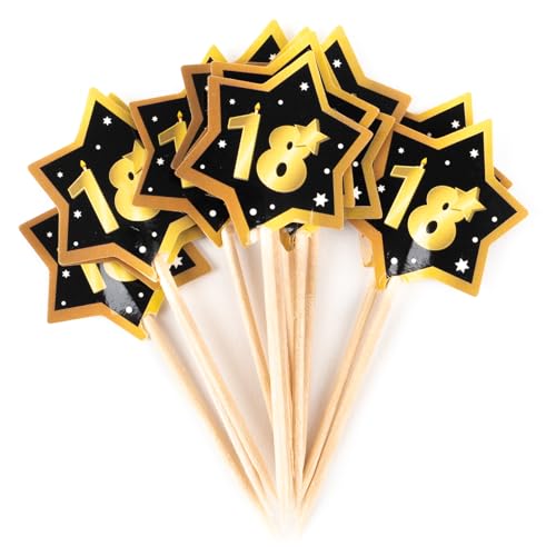 Tiwoca decorazioni per il 18° compleanno – 12 stuzzicadenti party neri e oro dal design elegante con numero 18 – addobbi originali e idee regalo eleganti per ragazzo e ragazza