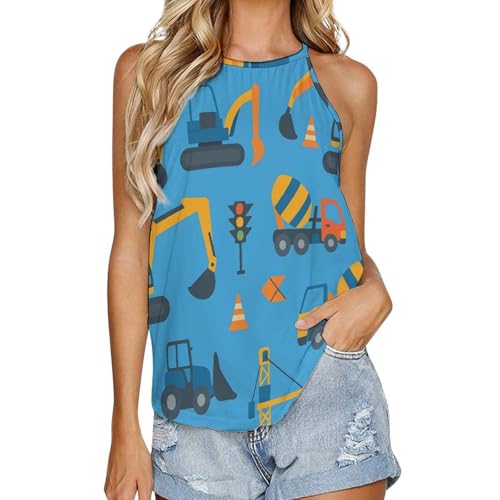 Vêtement gilet sans manches pour femme col rond imprimé camions de chantier