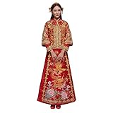 KAFELE Pfingstrose Besticktes Chinesisches Hochzeitskleid, Indische Seide Handgefertigter Cheongsam,Rot,S