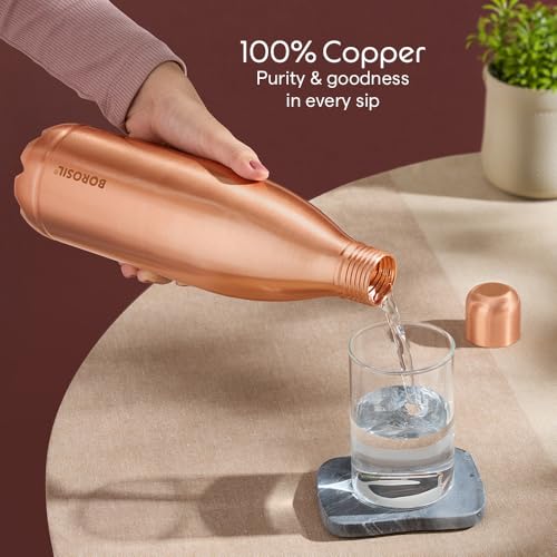 Image of Borosil 1000 ml Canvas Copper Bottle, 100% Pure Copper, BPA Free & Leakproof with Anti-Oxidant Properties of Copper Bottle for Home, School & Office