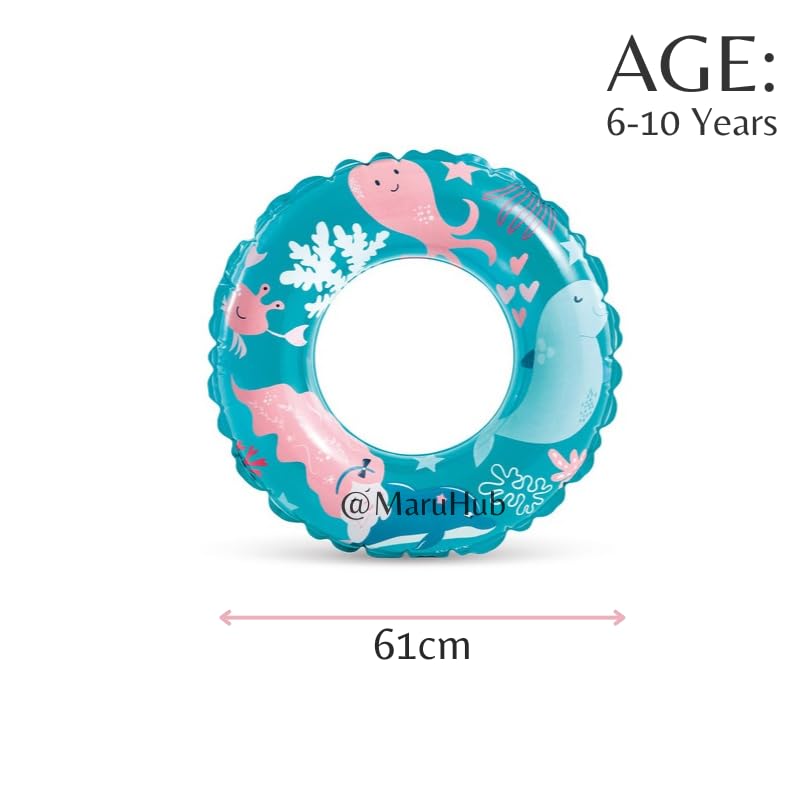 Image of 61cm Transparent Tubes for 6-10 Years Old Kids | Vibrant Print Floatie for Toddler Amusement | Inflatable Plastic Ring for Swimming Pool - Pack of 1