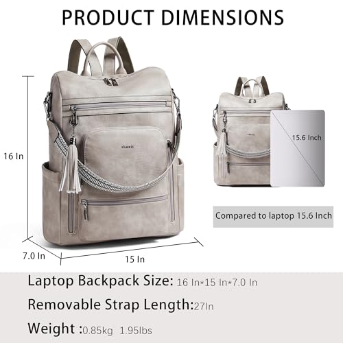 Image of Shrrie Vegan Leather Laptop Backpack for Women 15.6 inch Work Backpack Fashion Travel Backpack Purse for Business College