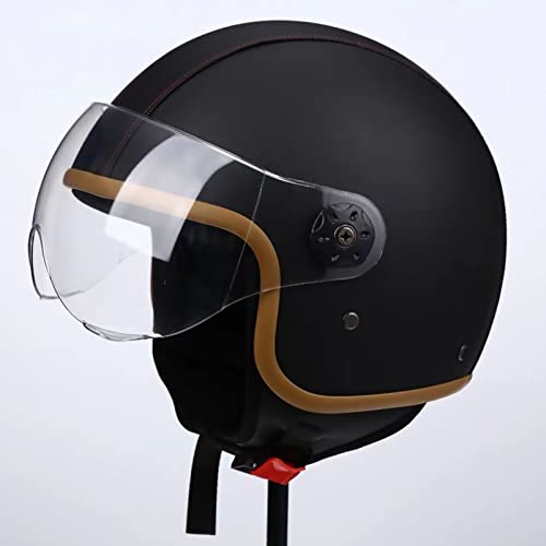 Classique Retro Casques Moto, ECE Homologué Demi-Casque Jet,Casque en Cuir Vintage Casque Mobylette avec Visière, pour Scooter Racing Femmes Hommes