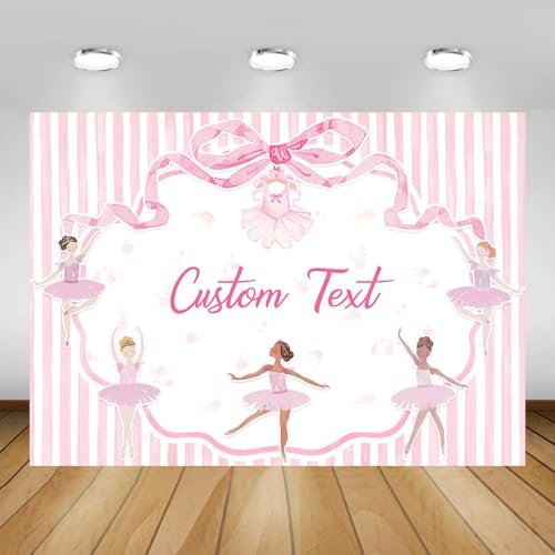MEHOFOND 7x5ft Customize Ballet Girls Happy Birthday Backdrop Pink Bow Ballerina Birthday Decorations Ballerina Party Banners Ballet Themed Decor for Girls Tutu Dance Party Supplies
