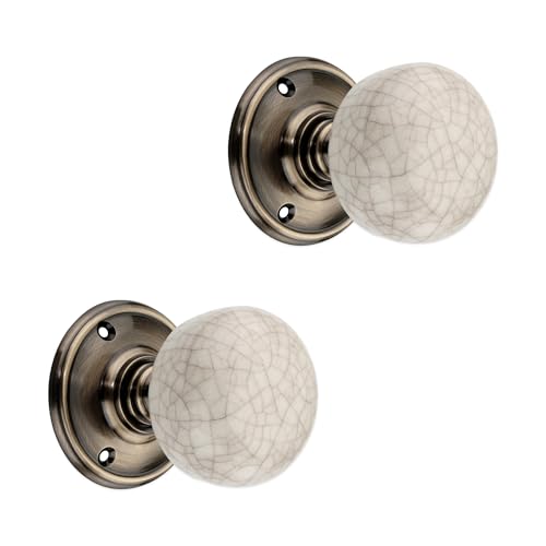 Infinity Decor Porcelain Mortice Door Knob - Ivory Crackle/Polished Chrome - Antique Brass (Antique Brass)