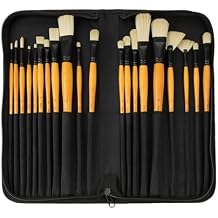 Creative Mark Paint Brush Set Mimik Hog Professional Synthetic Hog Bristle Brushes for Acrylics, Inks, Dyes, Gouaches, Watercolors, Easein & Egg Tempera - [Deluxe 20 Piece Set w/Leather Case]