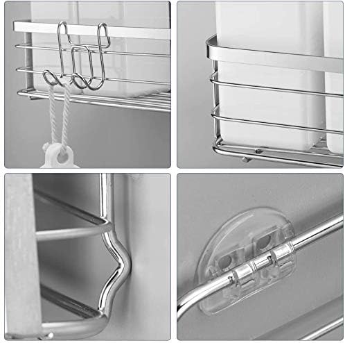 LUXEAR 2 Pack Adhesive Shower Caddy Basket Shelf with Hooks, No Drilling Bathroom Storage Organizer Rustproof SUS304 Stainless Steel Wall Mounted Rack for Kitchen dorm Hanging Soap Shampoo Holder
